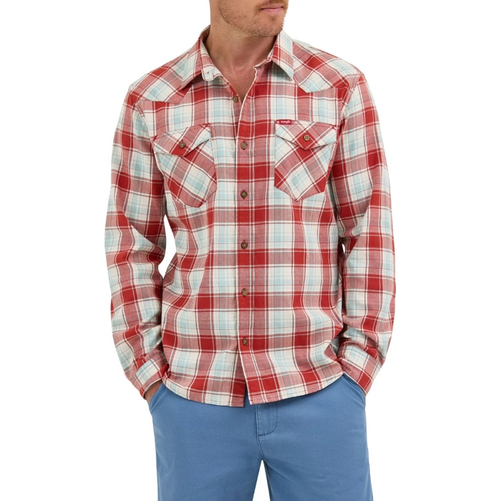 Men’s Size 2XL Wrangler Western Long Sleeve Cowboy Shirt Red Plaid Pockets NEW